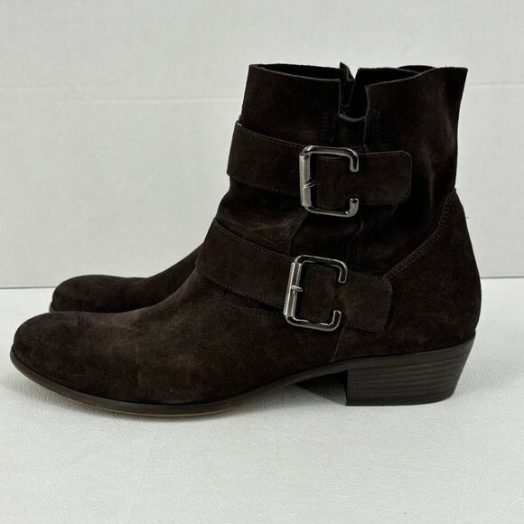 Paul Green Suede Boot Side Zip Double Strap Buckle Leather Bootie Brown Size 7.5 - Picture 4 of 10